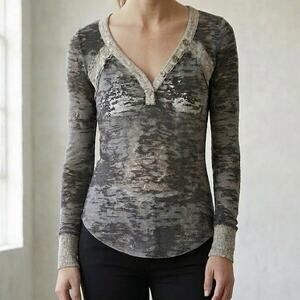 Women’s Twilightcore Bella Swan Henley Grey Mesh Longsleeve Button Layering Top